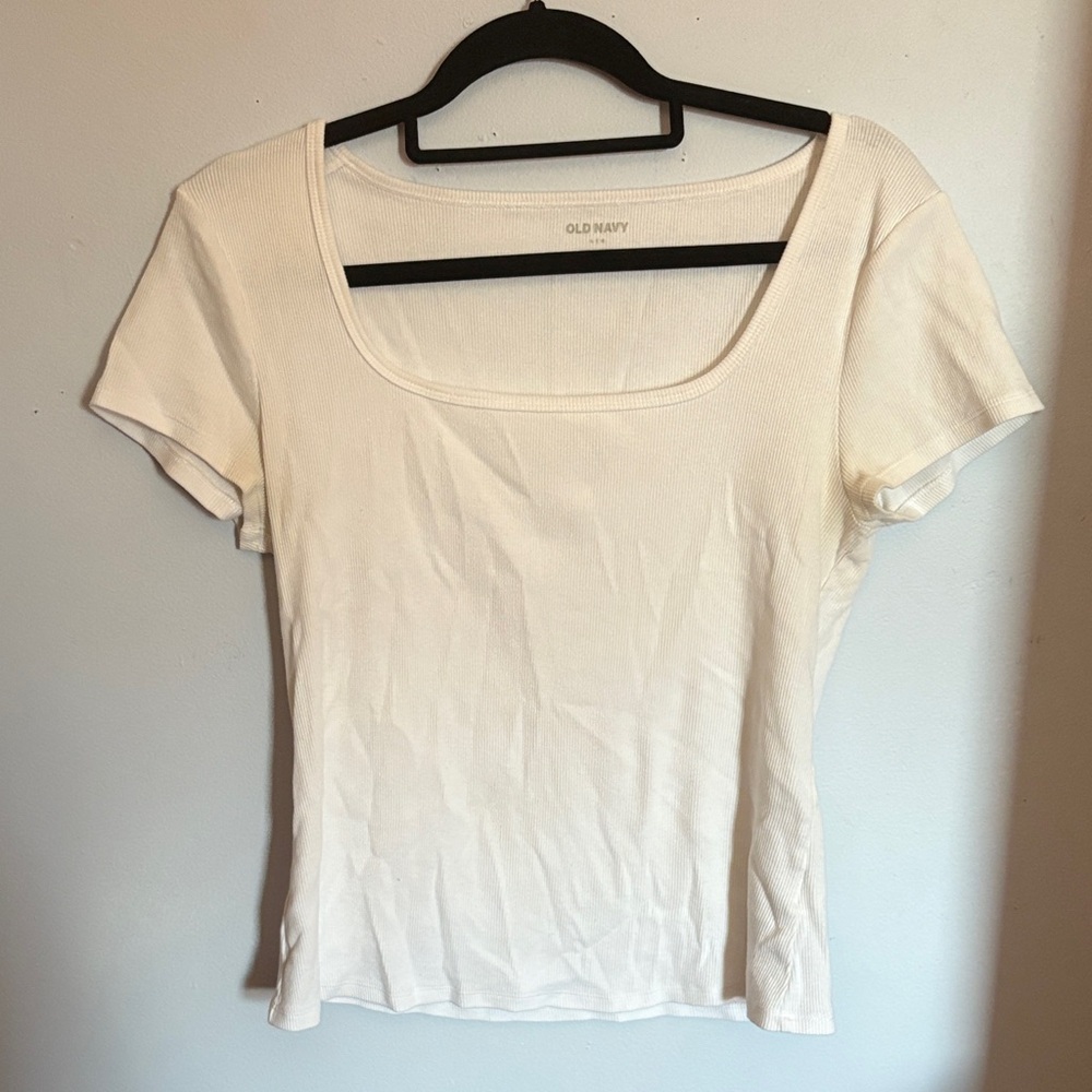 Old Navy Scoop Square Neck Ribbed Short Sleeve Top in White - Large